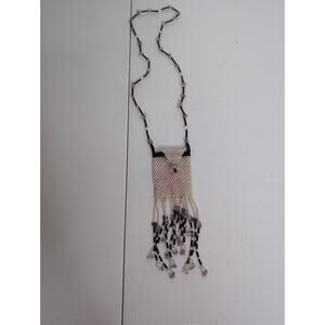 Pink, Purple and White Heart Themed Beaded Neck Pouch- Handmade